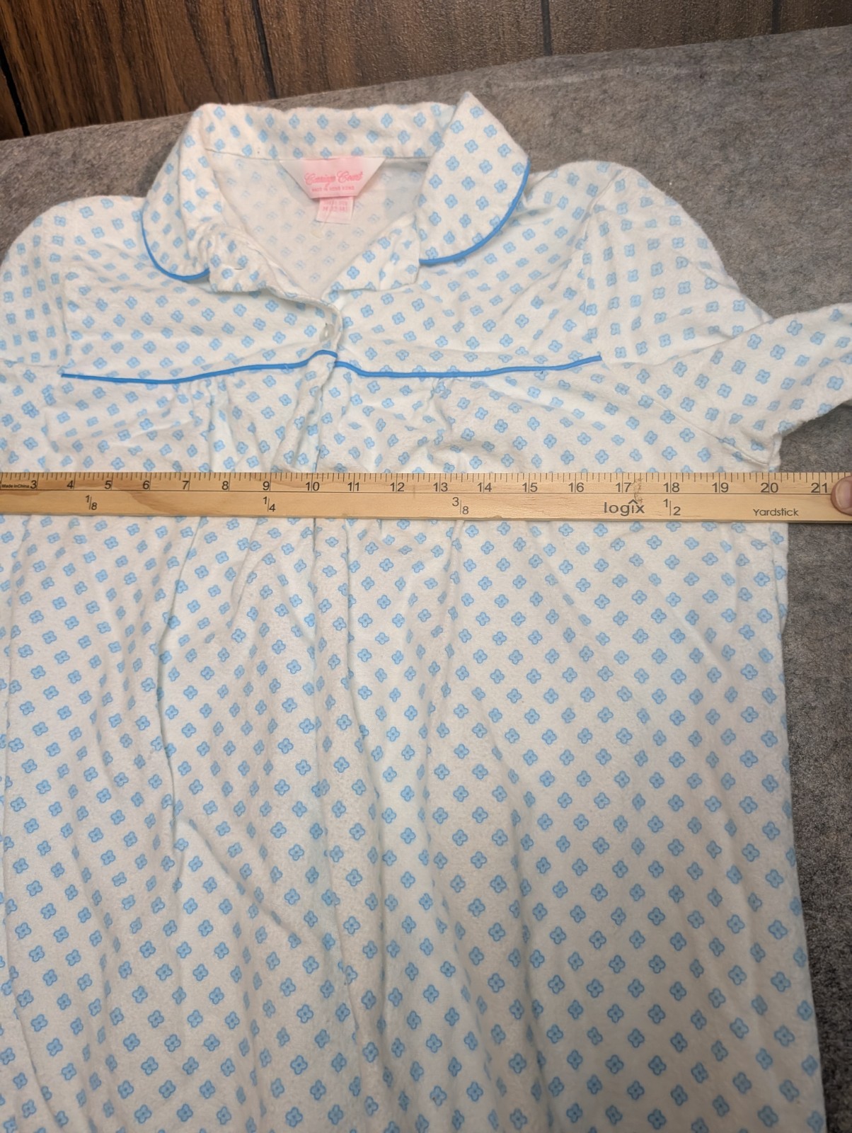Vintage Carriage Court Medium Flannel Nightgown Blue White Cottage Cotton Dress