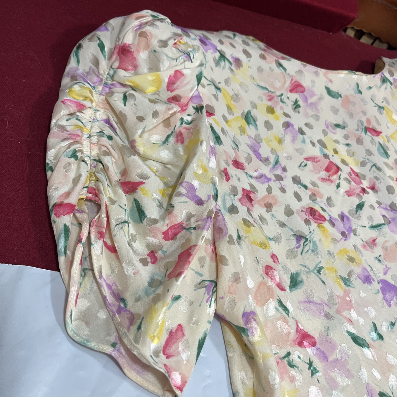 Floral SILK TIERED RUFFLES DRESS WHIMSY Fairy COQUETTE prairie Yellow Pink Sz 14