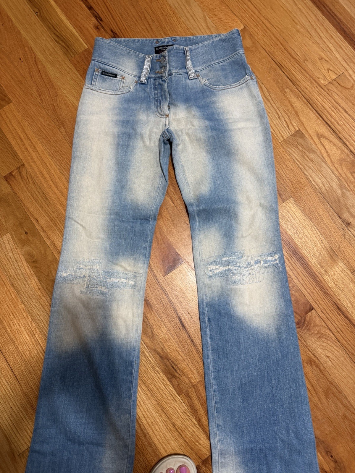 DOLCE GABBANA WOMEN 90’S VINTAGE EMBELLISHED DENIM JEANS PANTS RHINESTONES SZ 38
