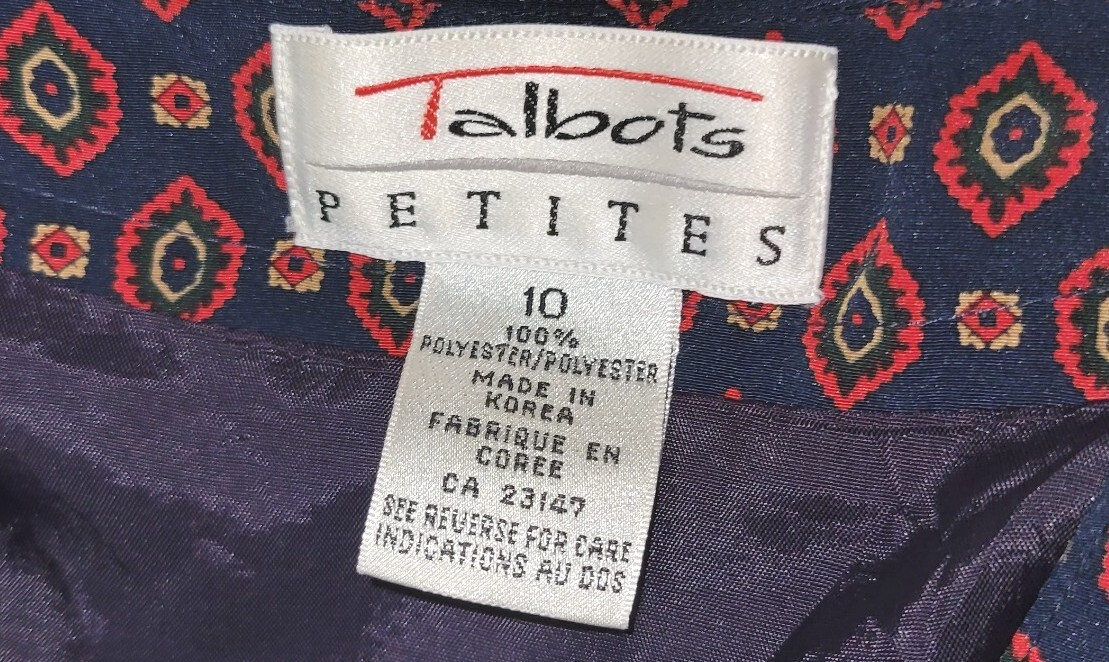 Vintage TALBOTS Petites Women’s Size 10 Retro Print Dark Academia Shoulder Pads