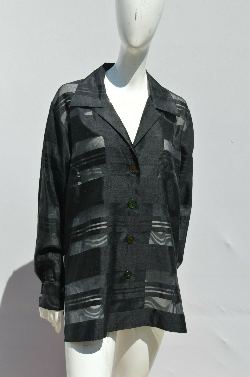 ANNA SUI Barneys NYC silk striped sheer sexy blouse top oversize size M used