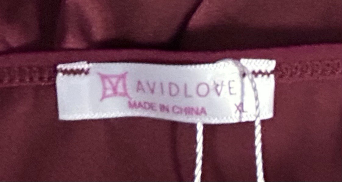 2PC Avidlove Maroon Shiny Satin Black Lace Trim Nightie & Panties NWT XL