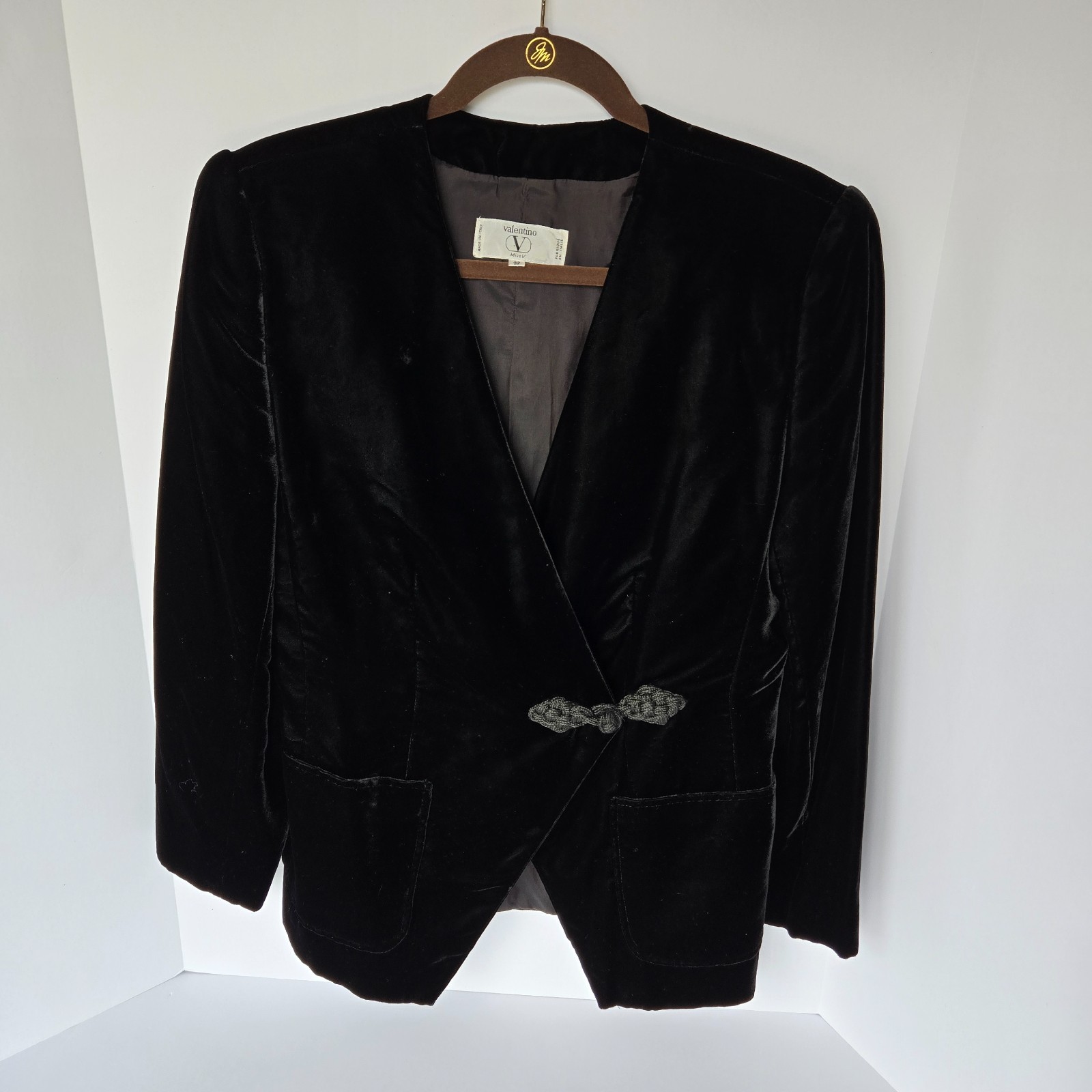RARE Vintage VALENTINO Miss V Black Velvet Skirt Suit Set Made in Italy 80s 90s