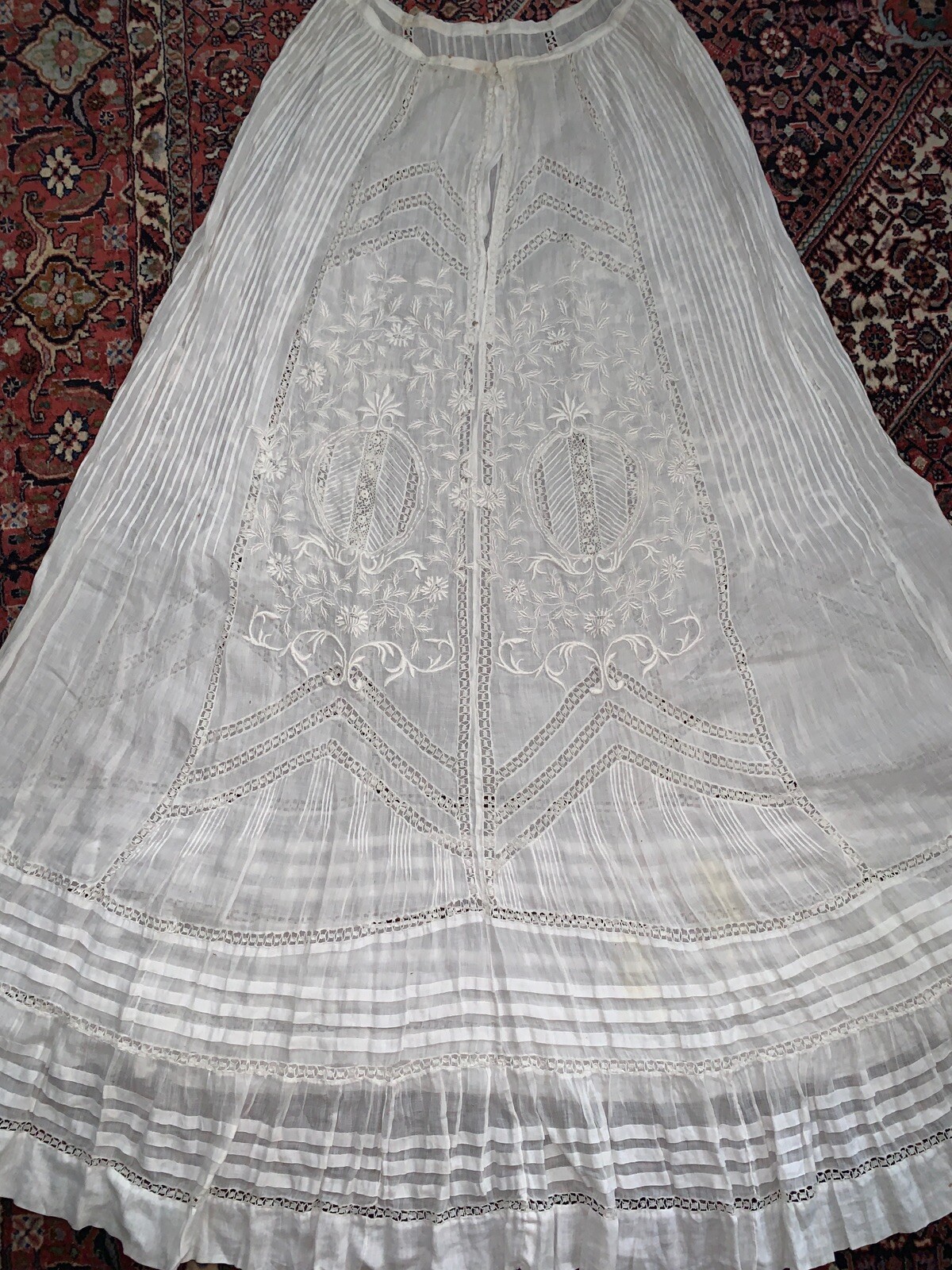 Rare 19th-Beginning of 20th Century Hand Made Lace & Embroidered Batiste Skirt