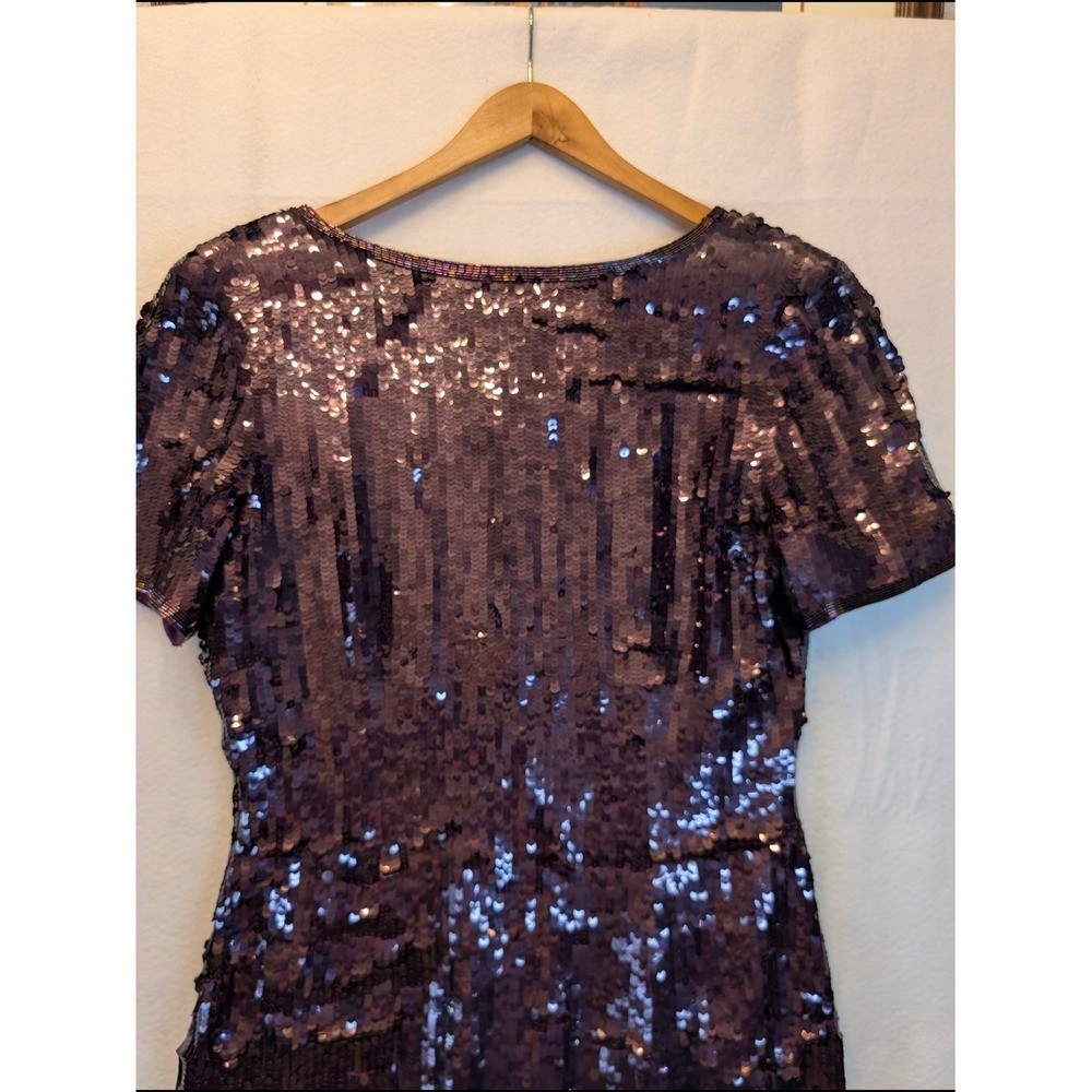 AJ Bari Vintage Silk Sequin Cocktail Dress Purple V-Back Mini Size 12 RN50438