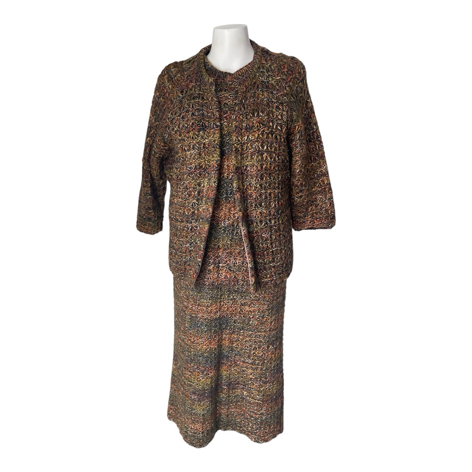 Bernat Klein Vintage Wool Dress Cardigan Sweater Set Chunky Knit