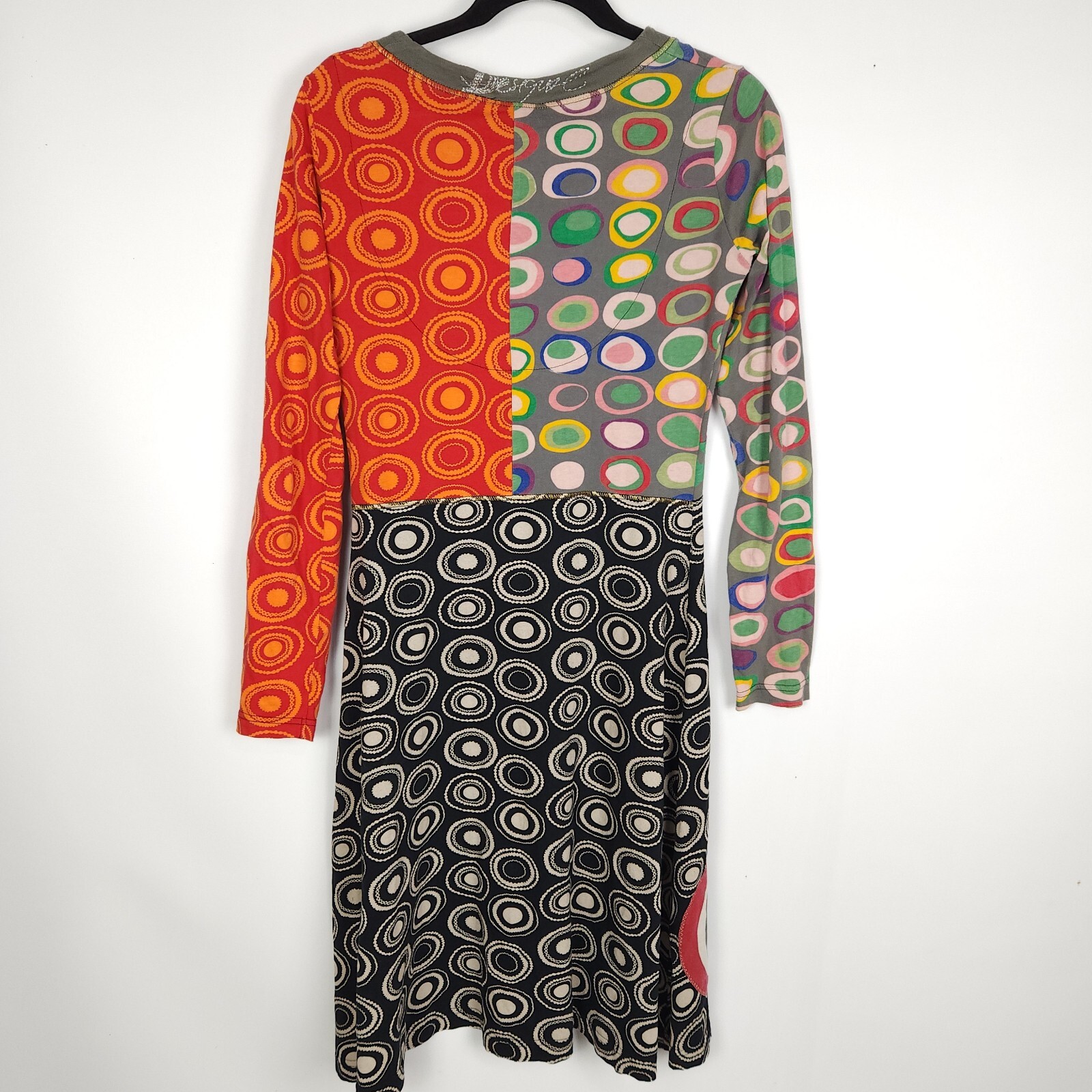 Vintage Desigual Dress Ladies L Retro Rainbow Midi Graphic Applique Embroidered