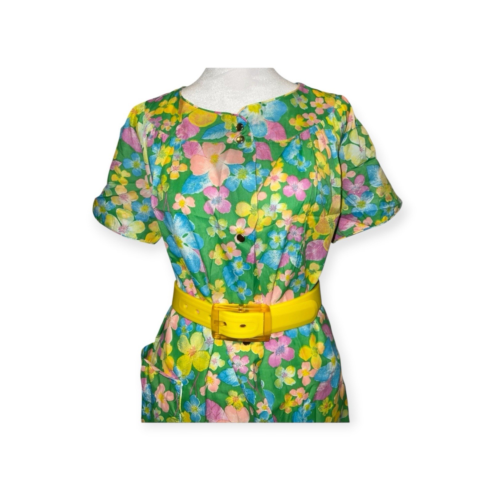 VTG 1960s MUUMUU FLOWER POWER HAWAIIAN HOUSE DRESS HIPPIE MOD ROCKABILLY W/ BELT