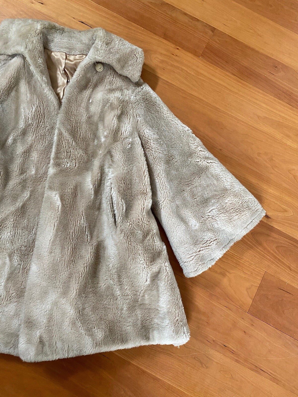 Vintage Coat Imperial Ollegro Tan Beige Faux Fur Mid Length Medium (JK) Womens