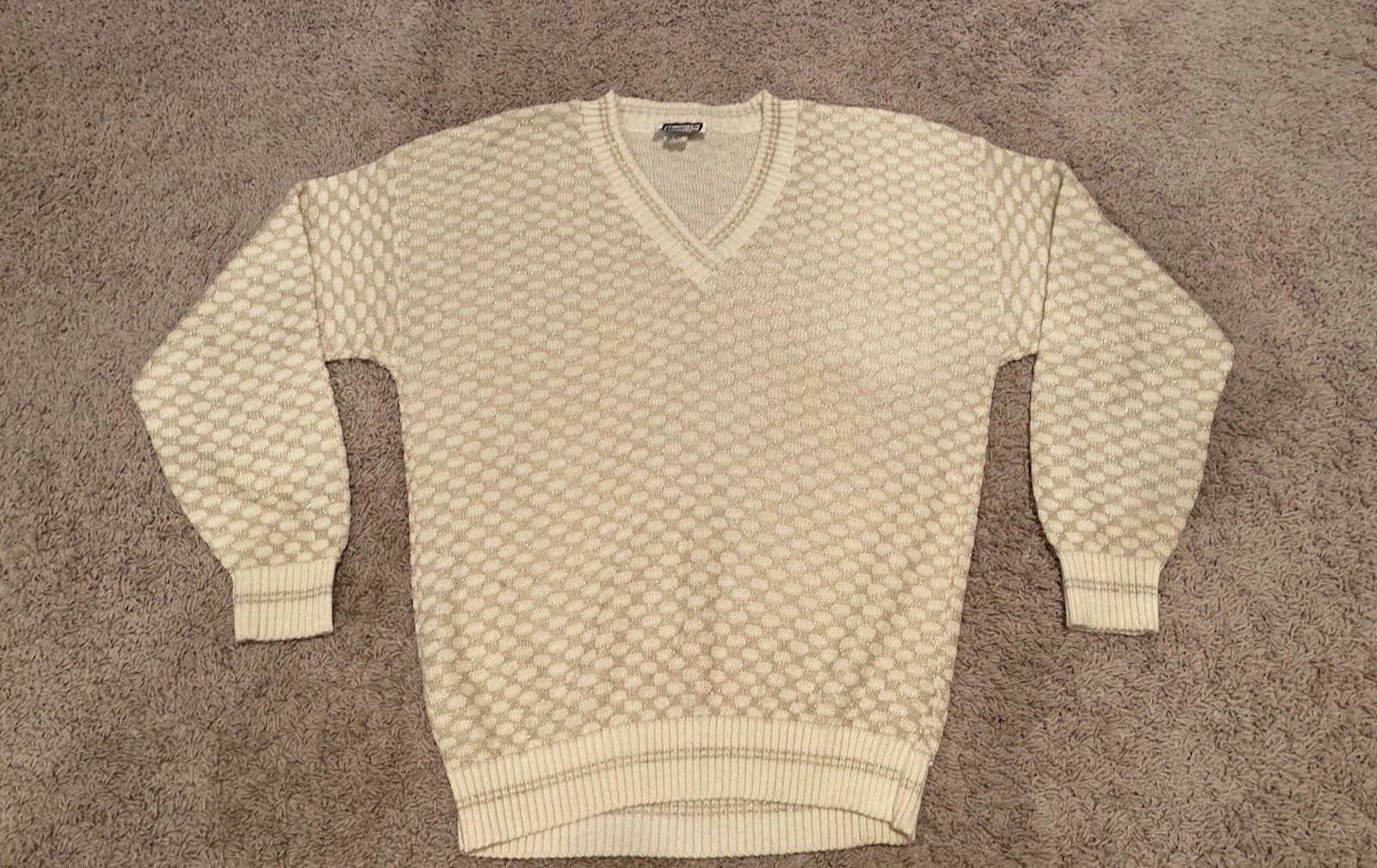 Vintage Kenneth Too Ivory/Gold Sweater Preppy 80s Size L