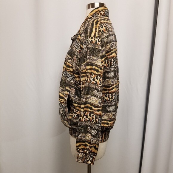 Vintage 80s Retro Fuda Silk Animal Print Tiger Cheetah Leopard Bomber Jacket Md