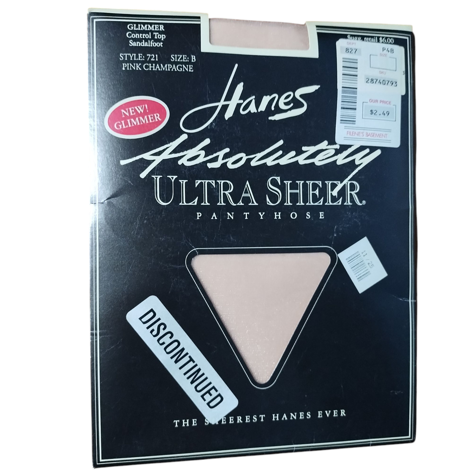 Hanes Absolutely Ultra Sheer Pantyhose Size B Glimmer Control Top Sandalfoot