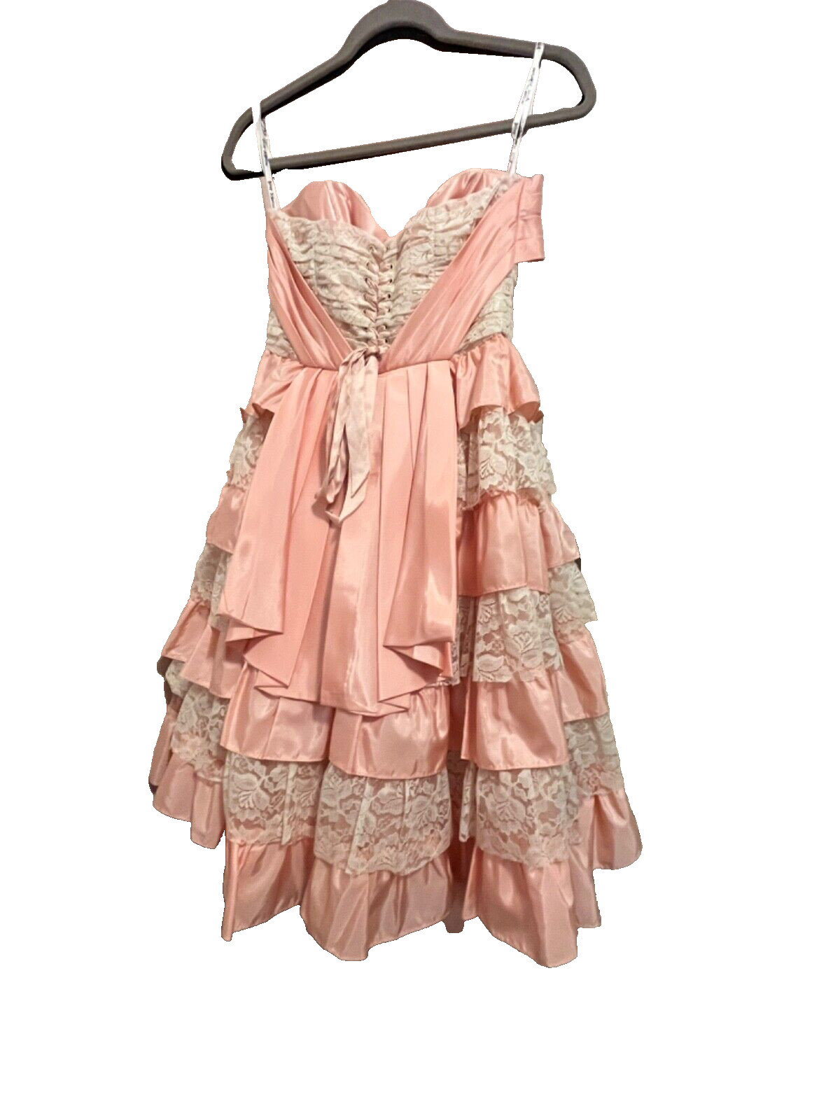 Betsey Johnson Evening Size 6 Vintage Silk Corset Laced Dress Ruffles Tulle Pink