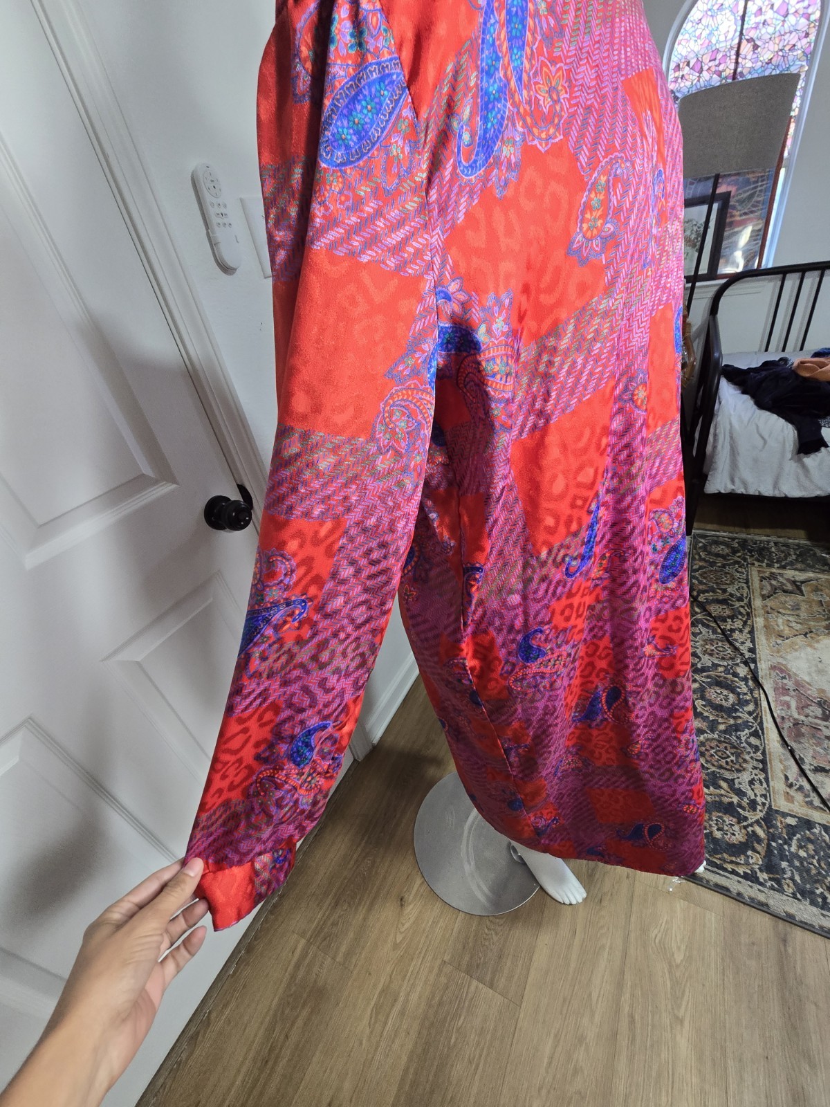 Vintage 80s/90s David Warren DW3 Asian Style Collar Poly Long Sleeve Shift Sz 16