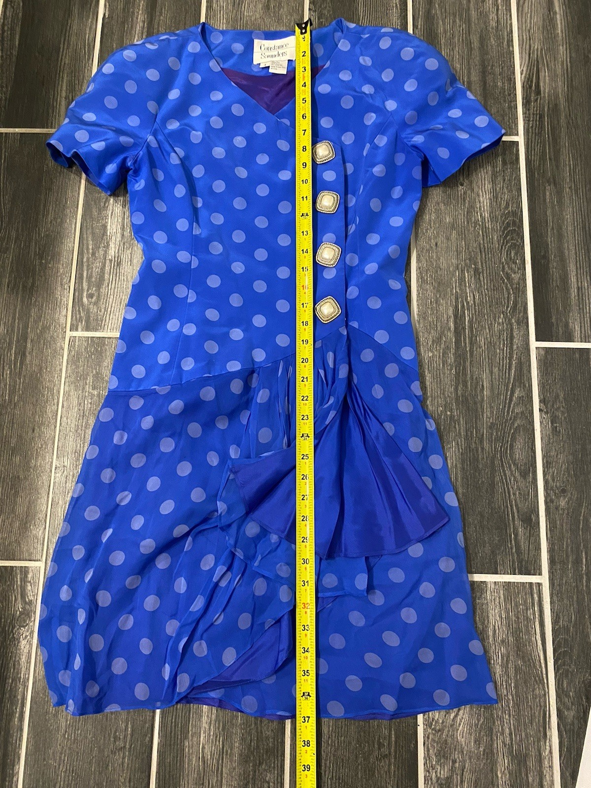 VTG Constance Saunders Size 4 1980s Silk Party Dress Polka Dot Mini