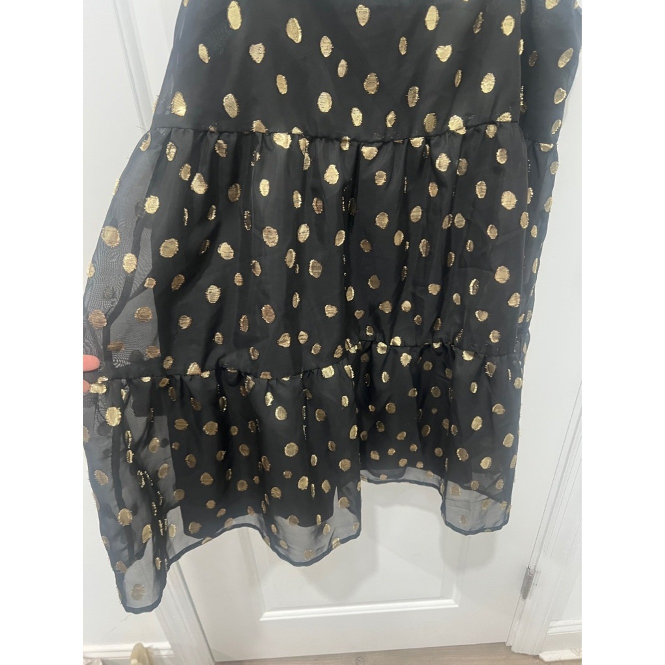 Forever 21 Black Spaghetti-Strap Dress with Gold Polka Dots Size Large