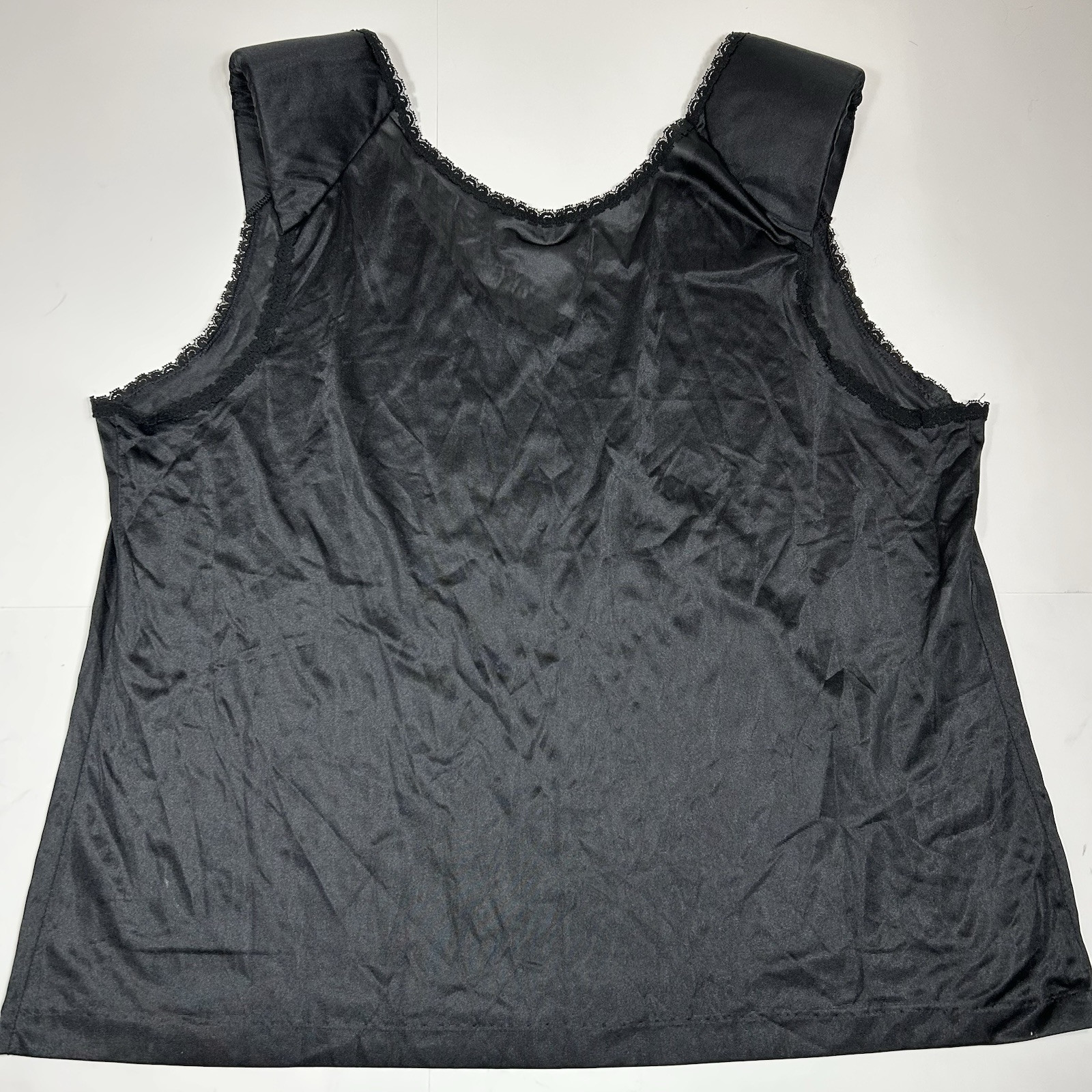 Vtg Jenelle Of California Lingerie Black Padded Shoulder Tank Top Lace Sz 4X USA