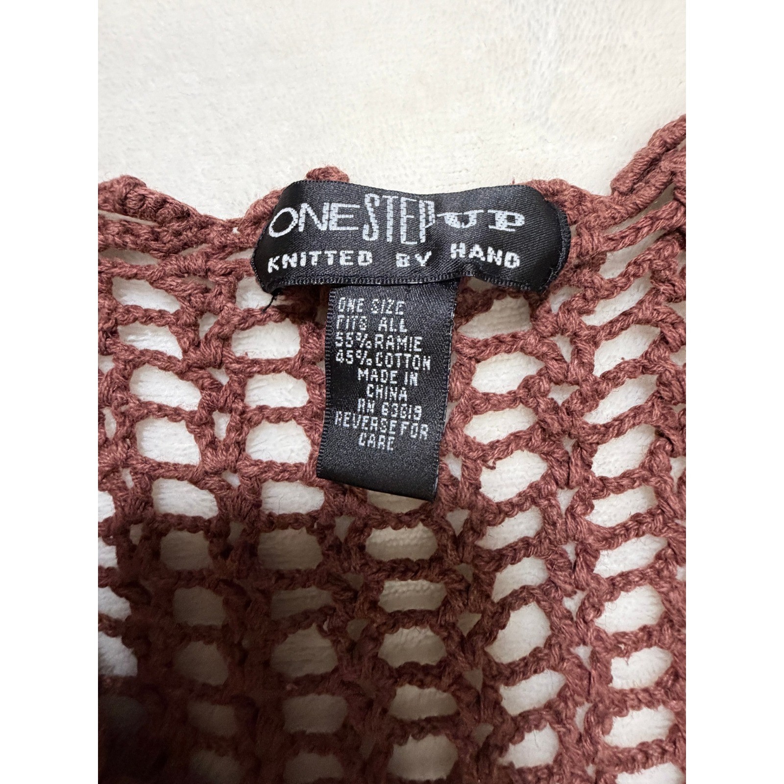 One Step Up Brown Vintage Hand Crocheted Floral Vest Women One Size Excellent