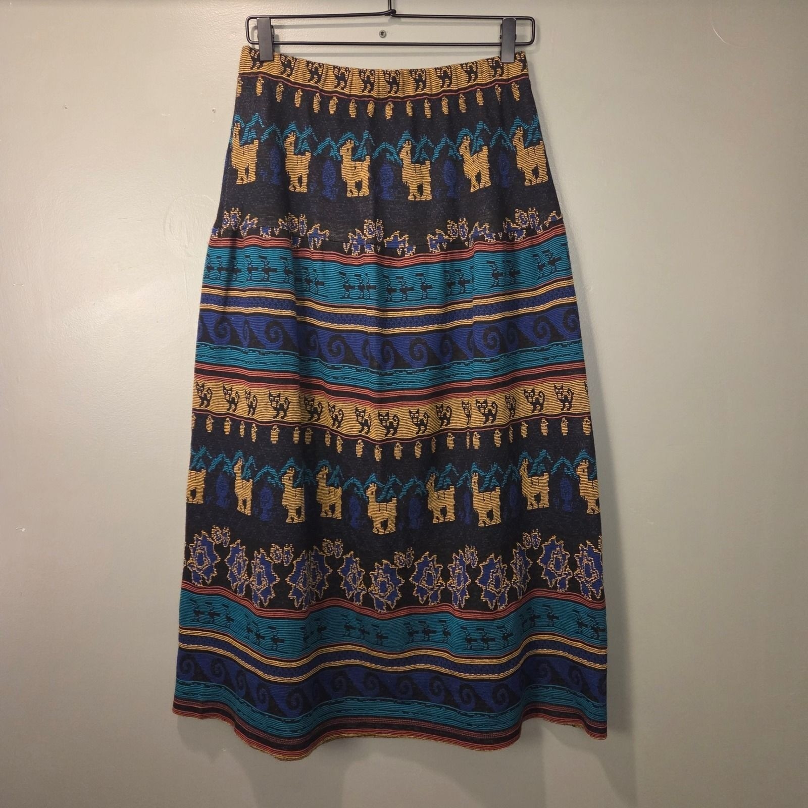 Vintage Melrose Knits Women’s Peruvian Print Pull On Midi Skirt Size L