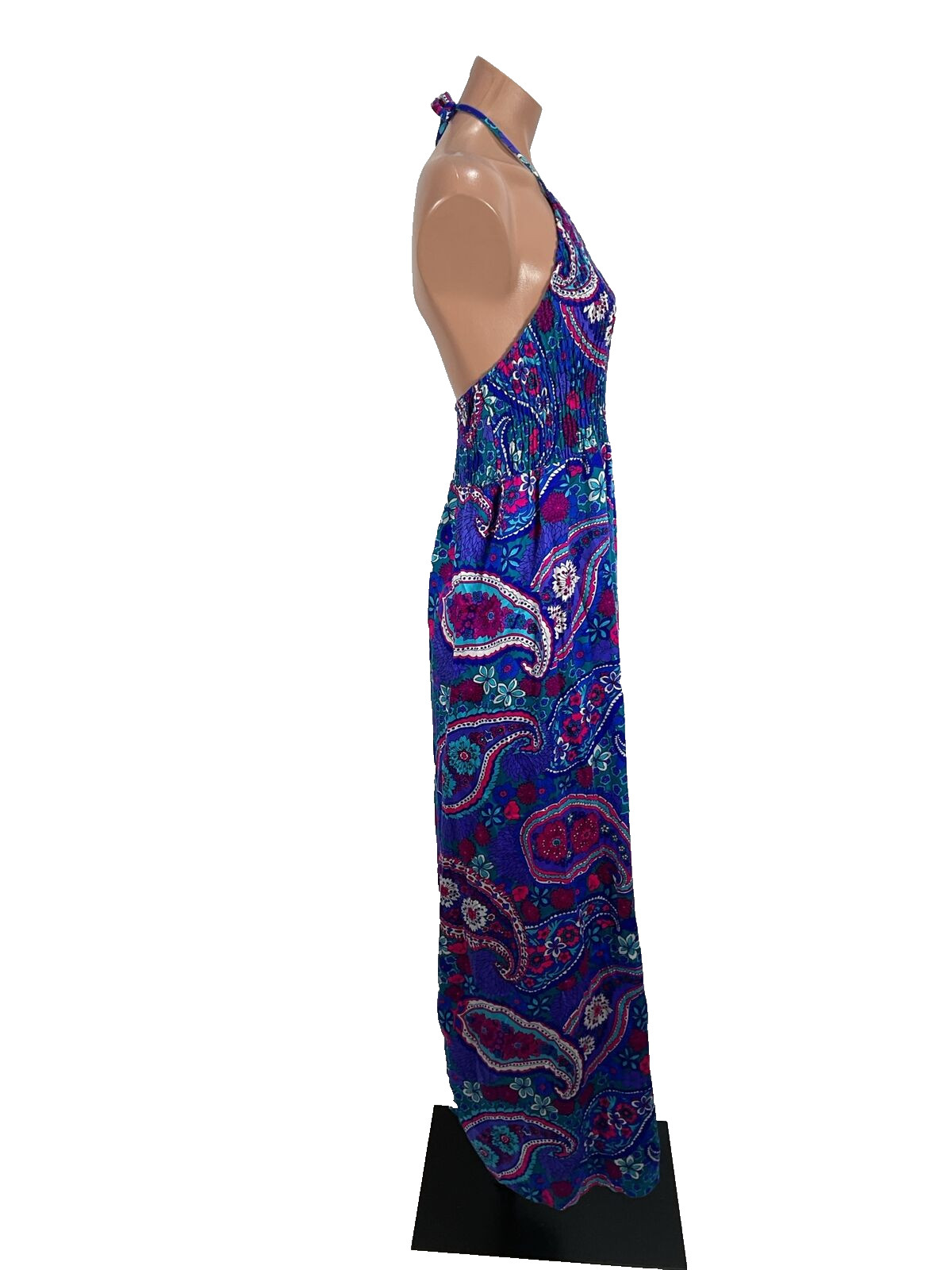 Vintage 1970s HIGH TIDE CALIFORNIA Maxi Paisley Beach POOL party Sun Dress XS/S