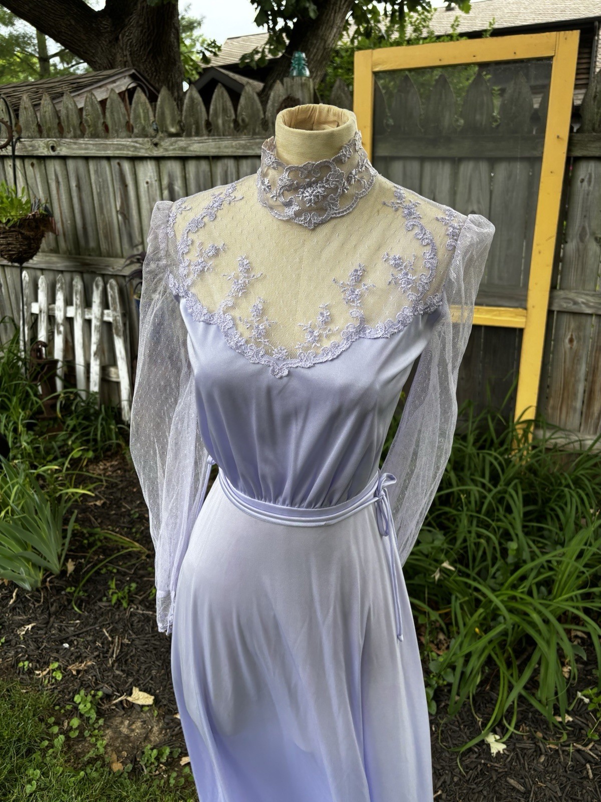 VTG 70s Dress Maxi Polyester Formal Bridesmaid Wedding Purple Sheer Eve Milady