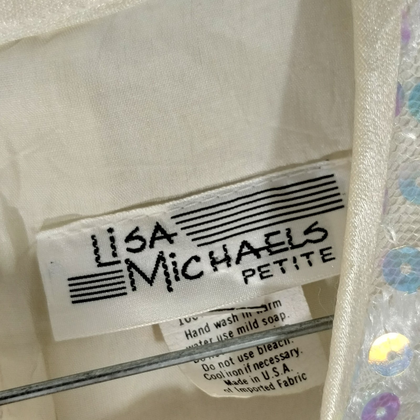 Vintage 80s Lisa Michaels Iridescent Sequin Lace Cocktail Dress Petite 8 USA