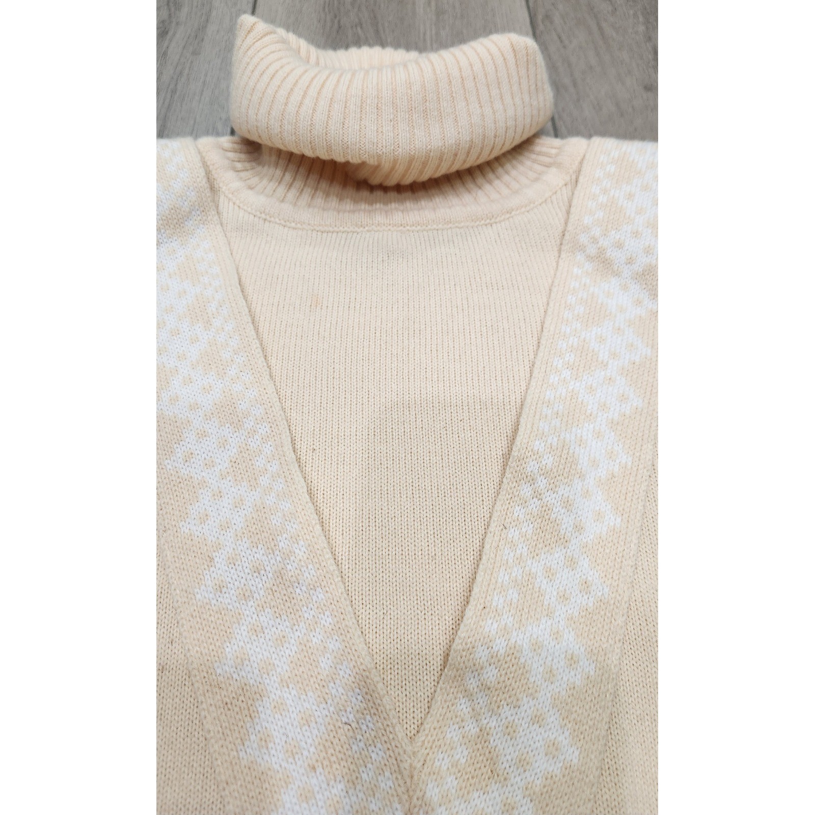 Vintage Liz Claiborne Lambswool Blend Turtleneck Sweater Cream/Peach Women’s M
