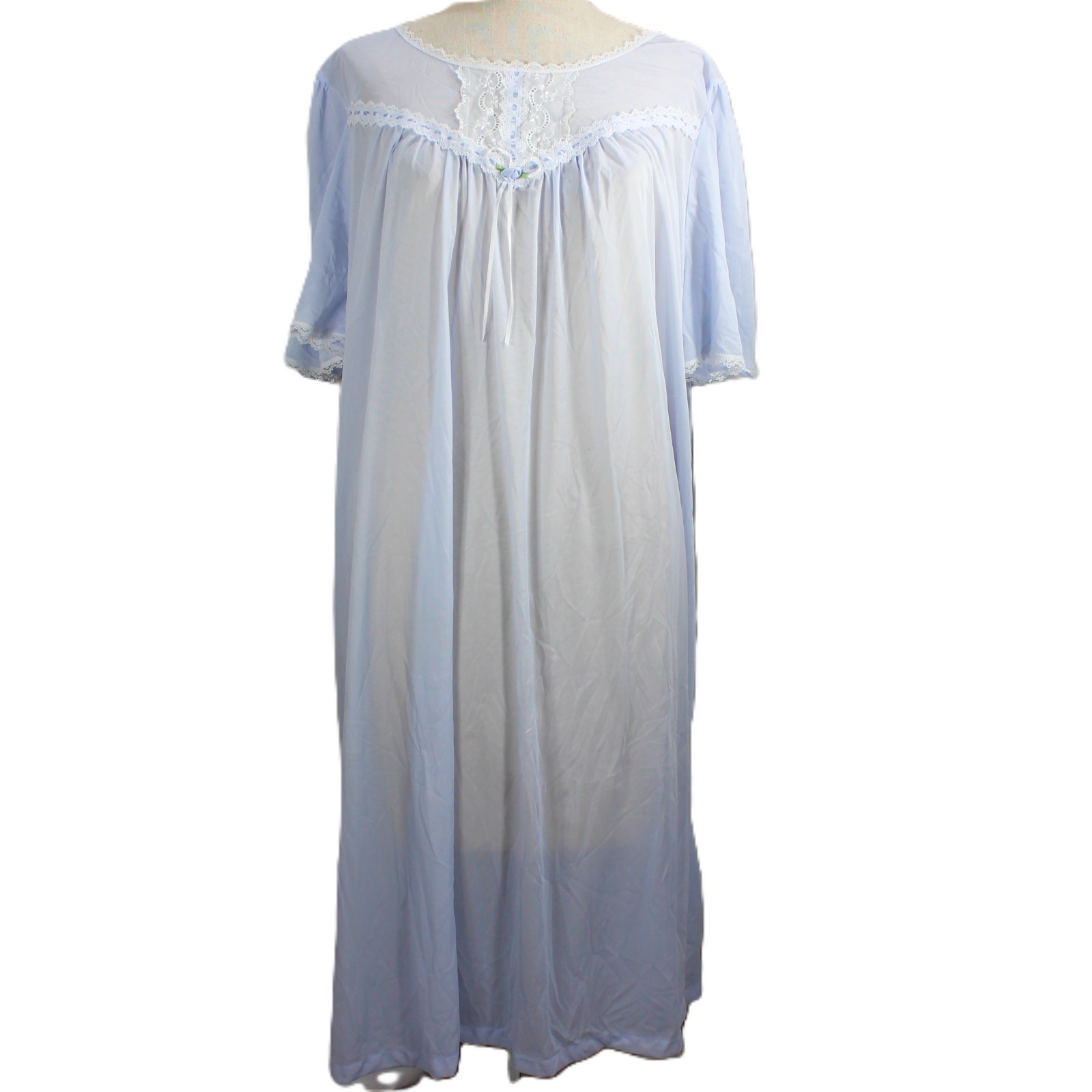 Vintage New Nightgown Sz 2XL Fundamentals Semi Sheer Lace Cornflower Blue