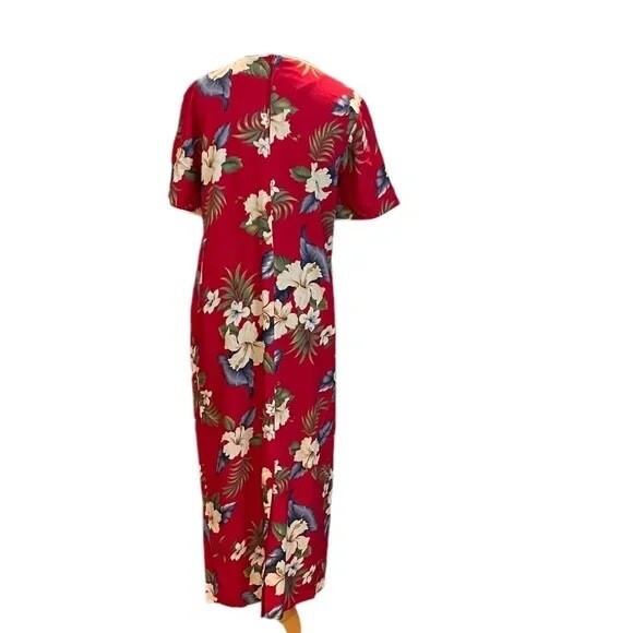Iolani Hawaii Vintage 80s Red Multicolor Floral Print Maxi Women’s Dress Small