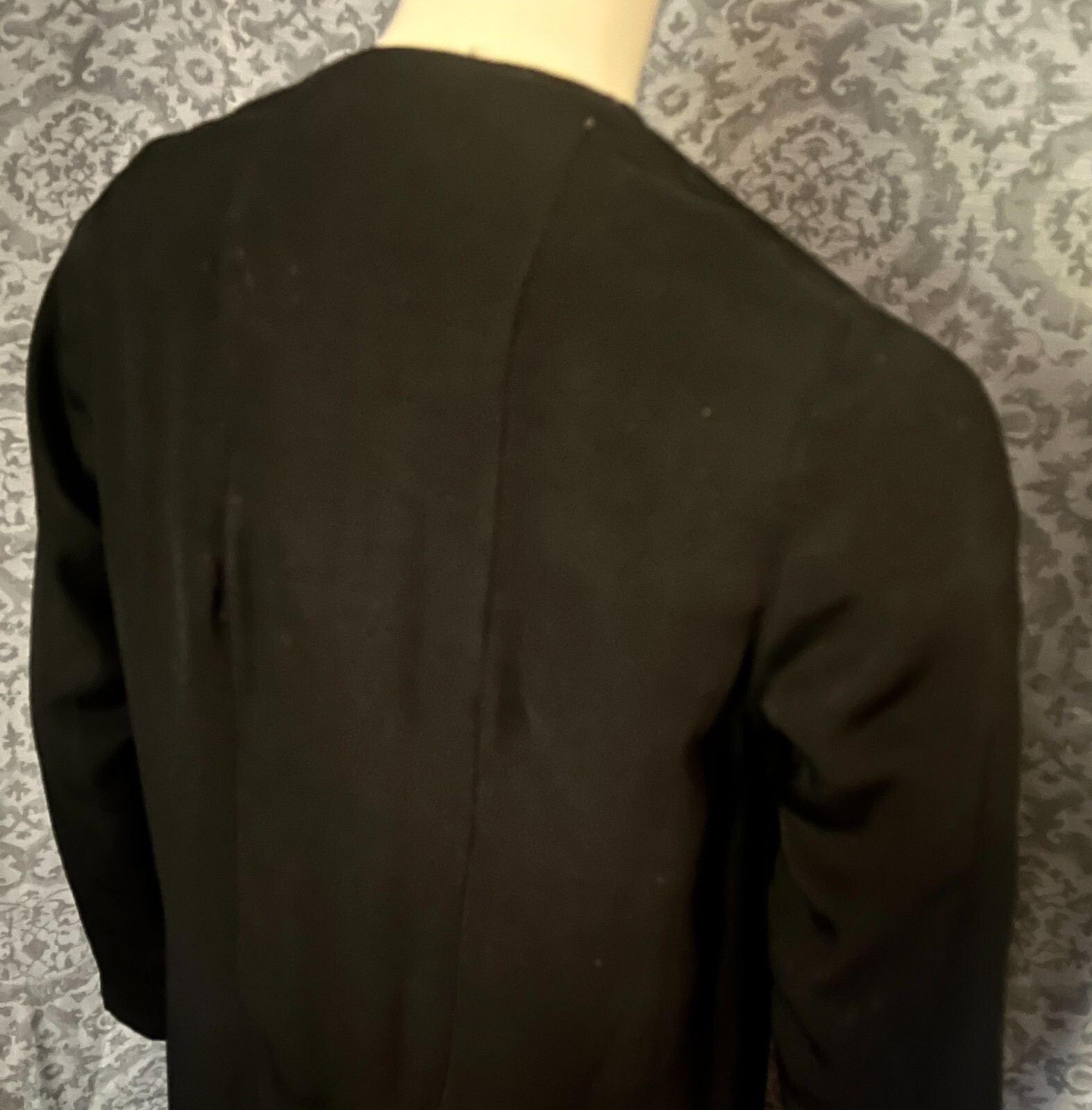 Elegant Inky Black 1920s Silk Occasion Coat, Inner Pocket, Raglan Sleeves, P-S