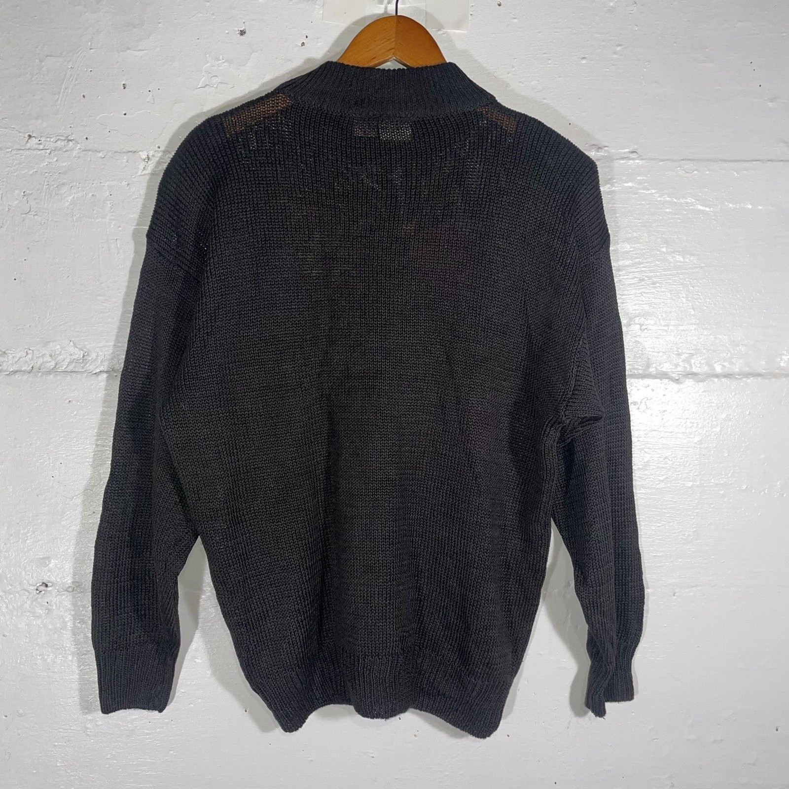 Vintage Basket of Yarn Embroidered Sweater Ramie Cotton Black Floral Size L