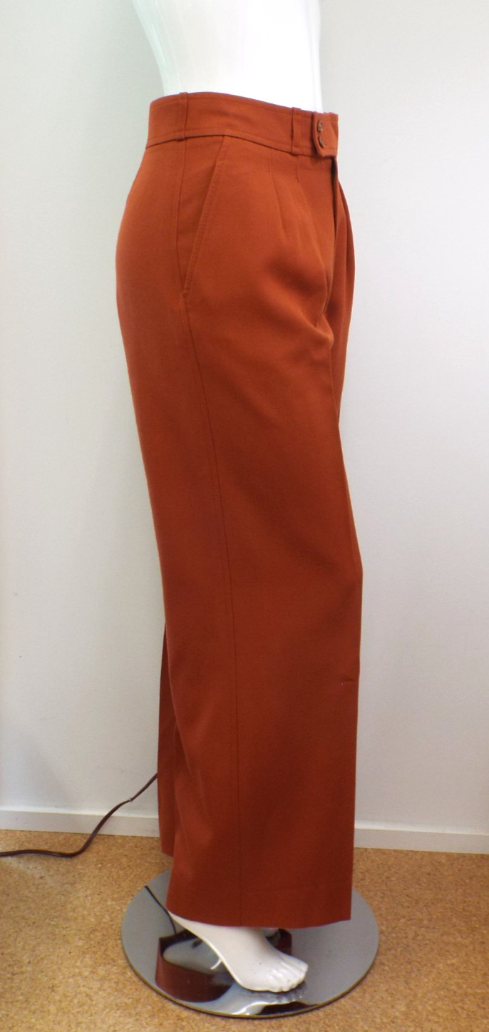 VTG 1970s Yves Saint Laurent Rive Gauche Rust Brown Wool Pants Wide Trousers YSL