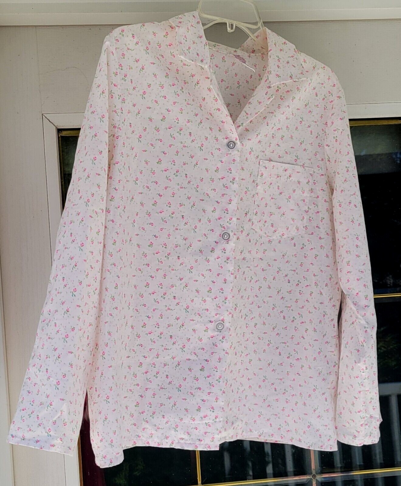 VTG Sears Pajama Top Bed Jacket Size 40 Button Front Perma Smooth Coastal Floral