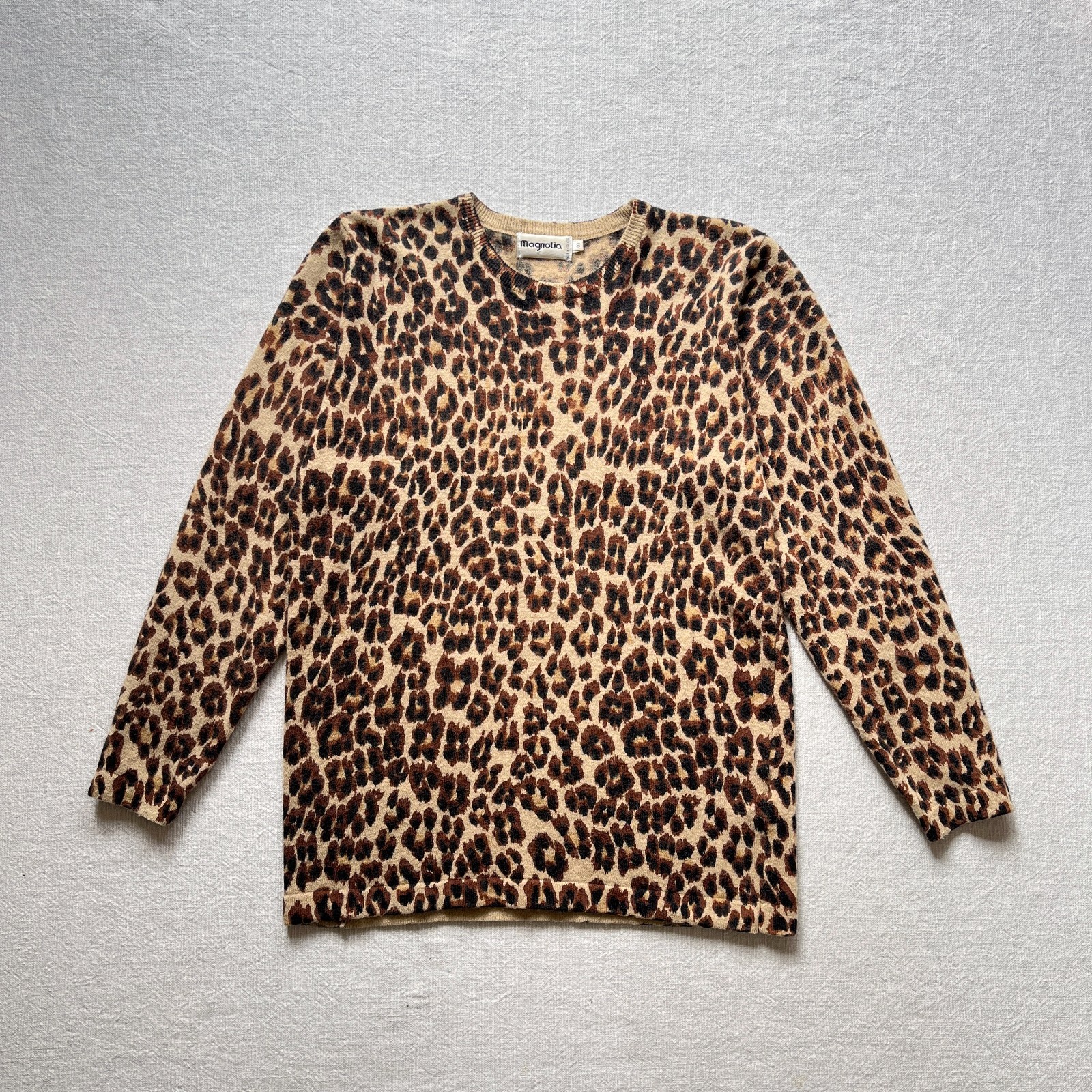Vintage 80s Magnolia Leopard Animal Print Wool & Angora Crew Neck Sweater