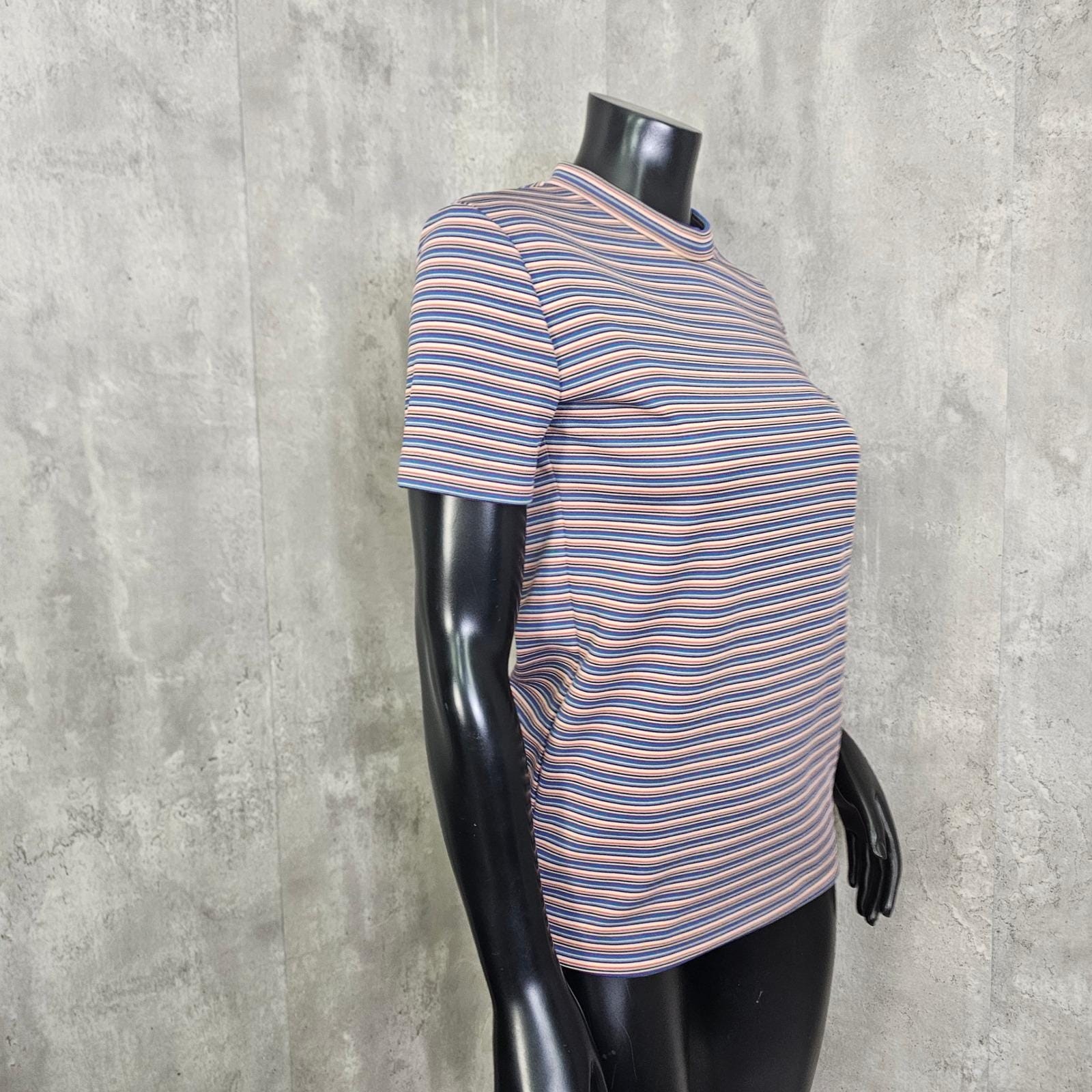 Vintage 70s Rainbow Stripe Mock Neck Tee Double Knit Polyester Mod Top Handmade