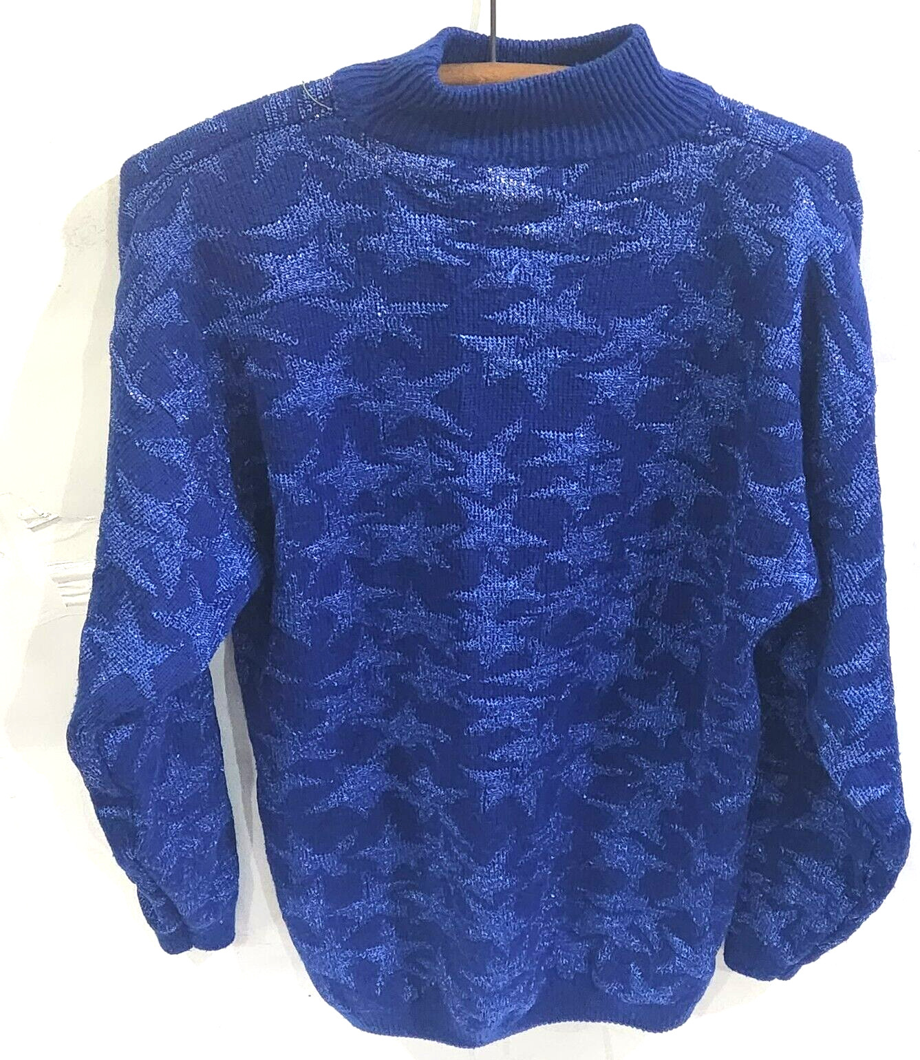 VTG y2k Women’s Blue Super Star Metallic Sparkle Knit Sweater L collar tunic
