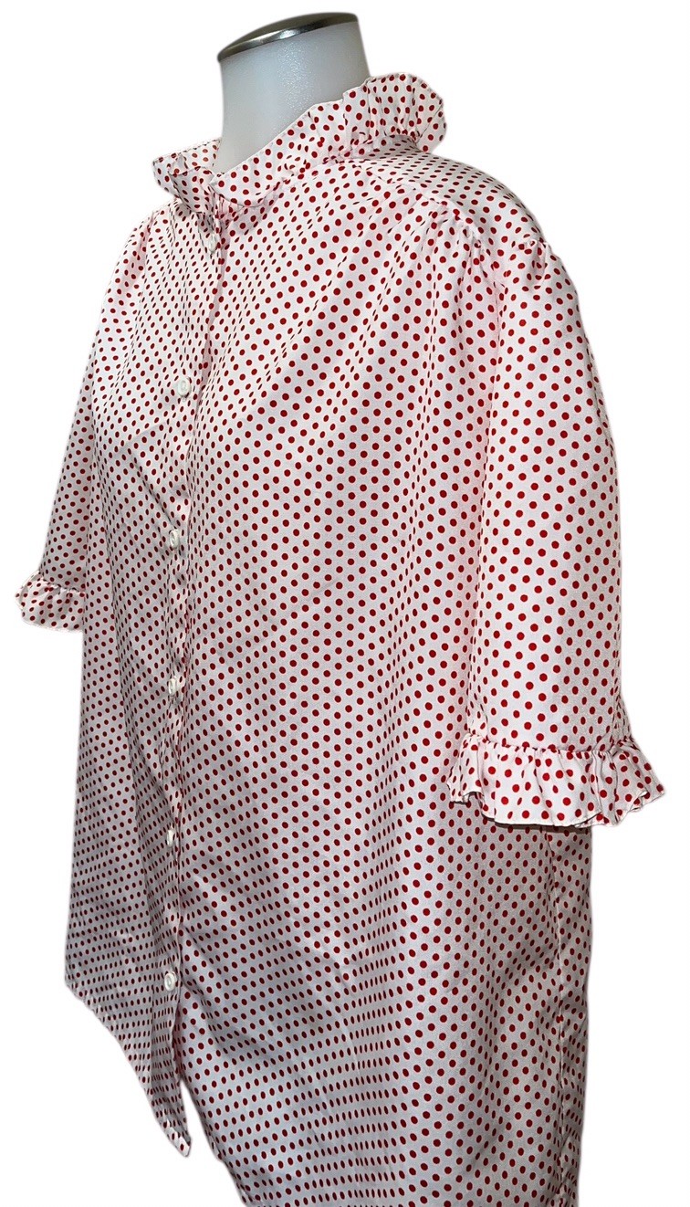 Vtg SEARS The Fashion Place White W/Red Polka Dots Blouse Ruffled Collar