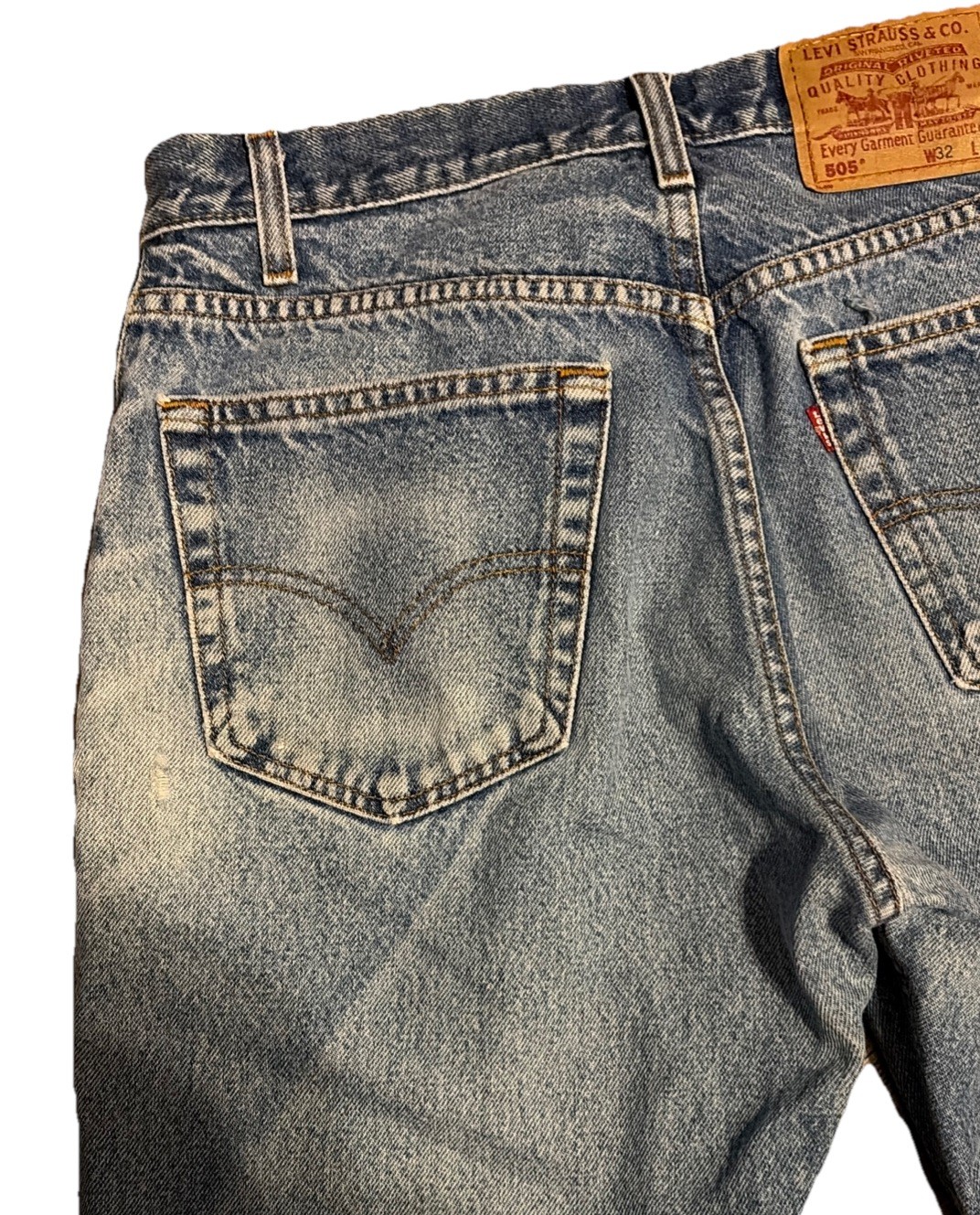 Vintage Levis 505 0216 Womens 31×26 Jeans Straight Distressed Paint Indigo Fades