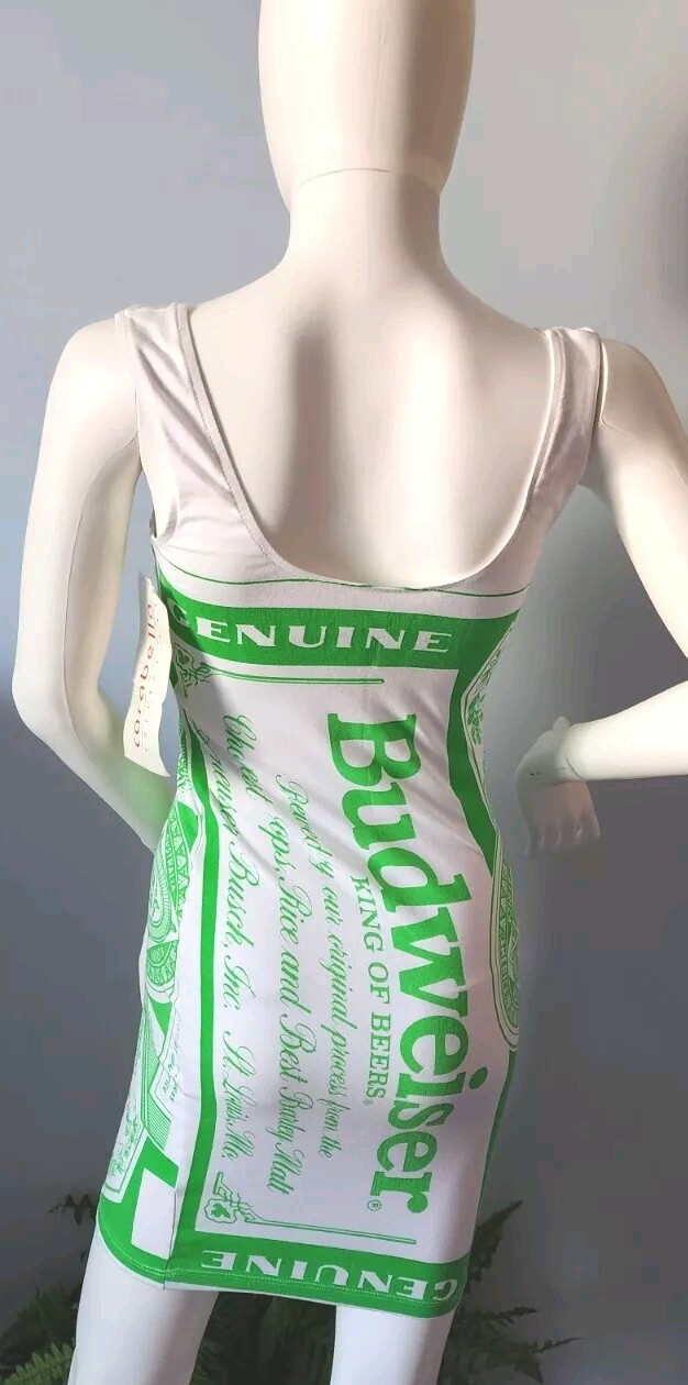 Rare Budweiser VTG Carabella Collections green & White Sleeveless Dress size 9