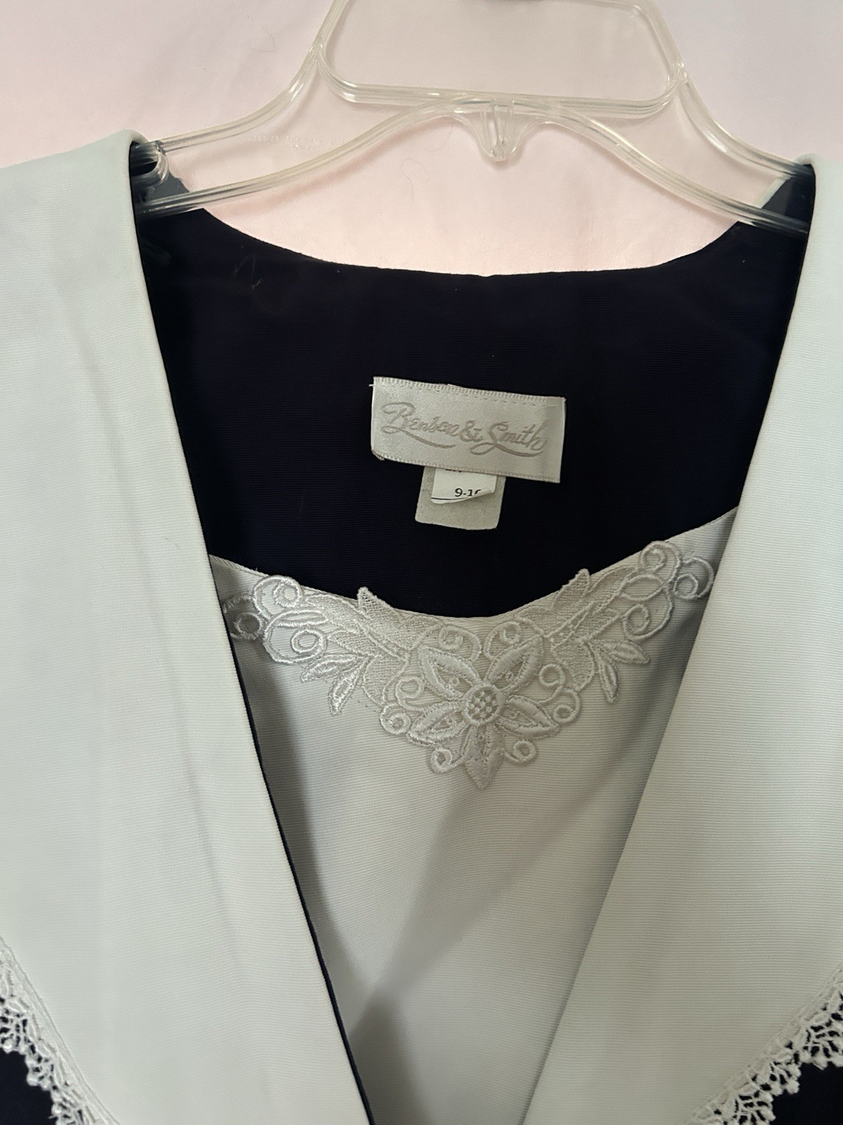 Vintage Benson Smith navy blue dress Lace Trim Pearl Buttons