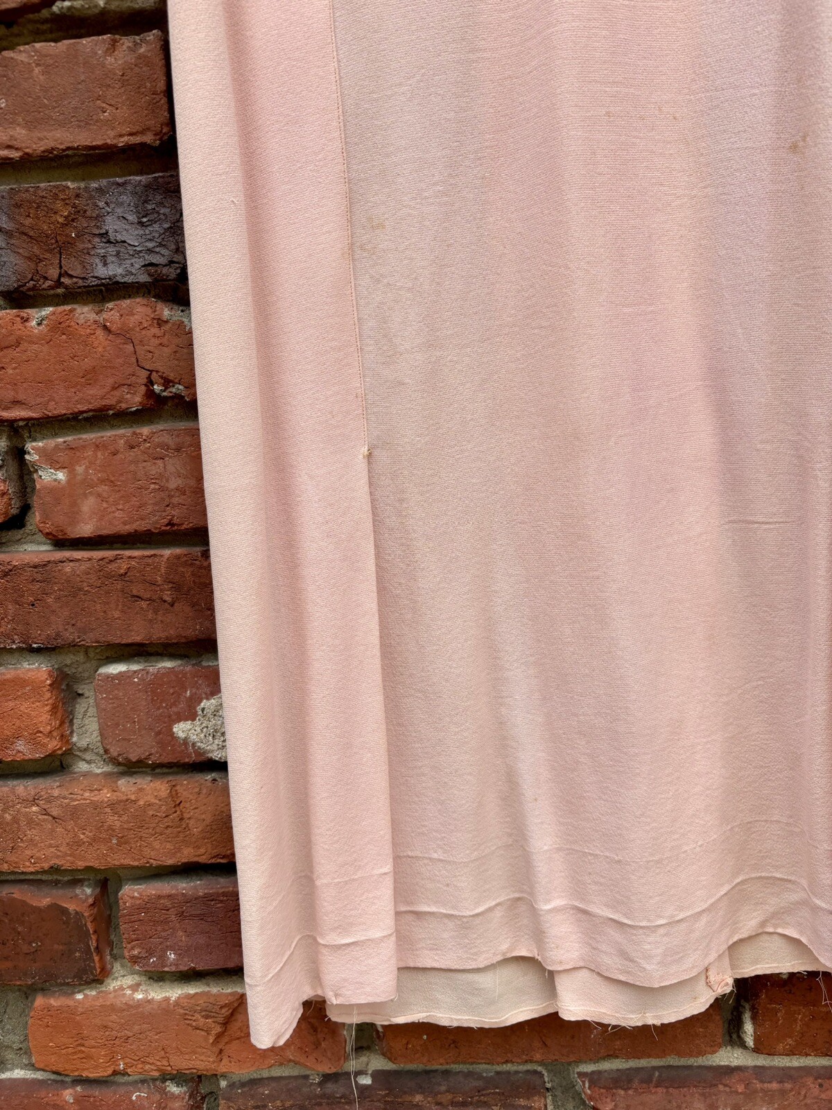Antique Vintage 1930s Silk Rayon Pink & Brown Sleeveless Dress w/ Belt AS IS