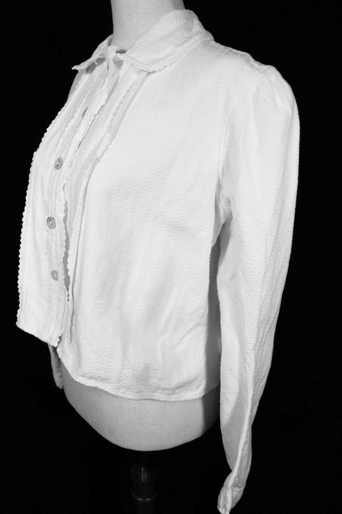 Antique French Edwardian-1920’s White Cotton Flannel Lined Blouse XL Exc Cond