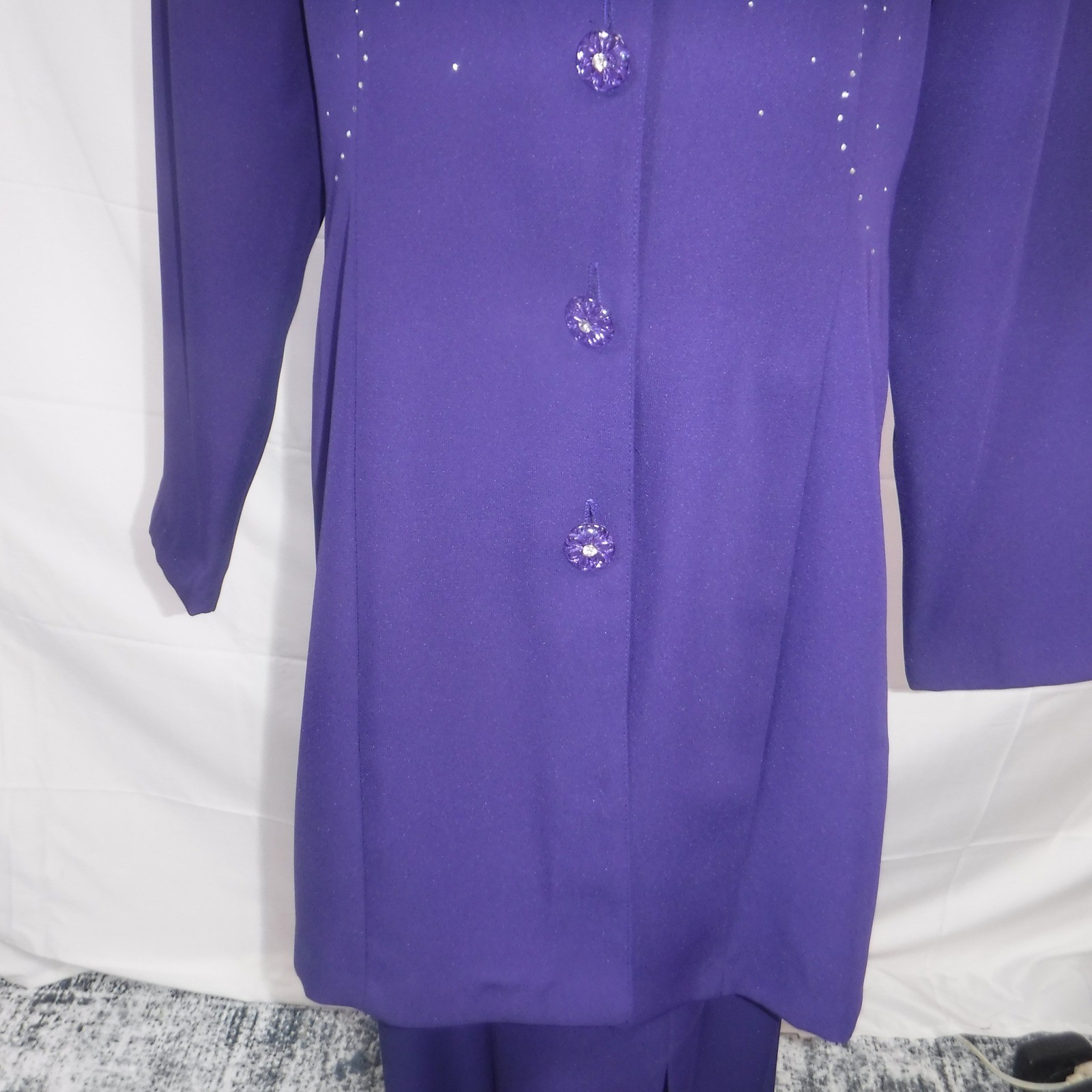 Vintage Dolce Purple Sequin Floral Longline Blazer Maxi Skirt Suit Set Size L