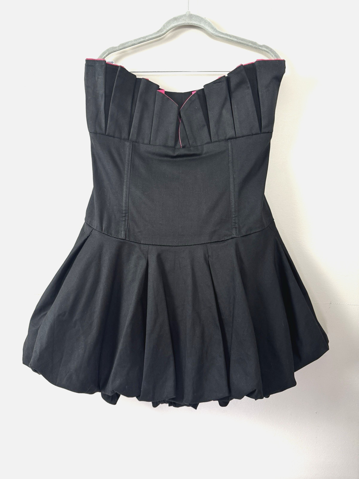 VTG 90s Y2K Bubble Hem Dress Medium Fuschia Satin Trim Strapless Satin Hoco Rush