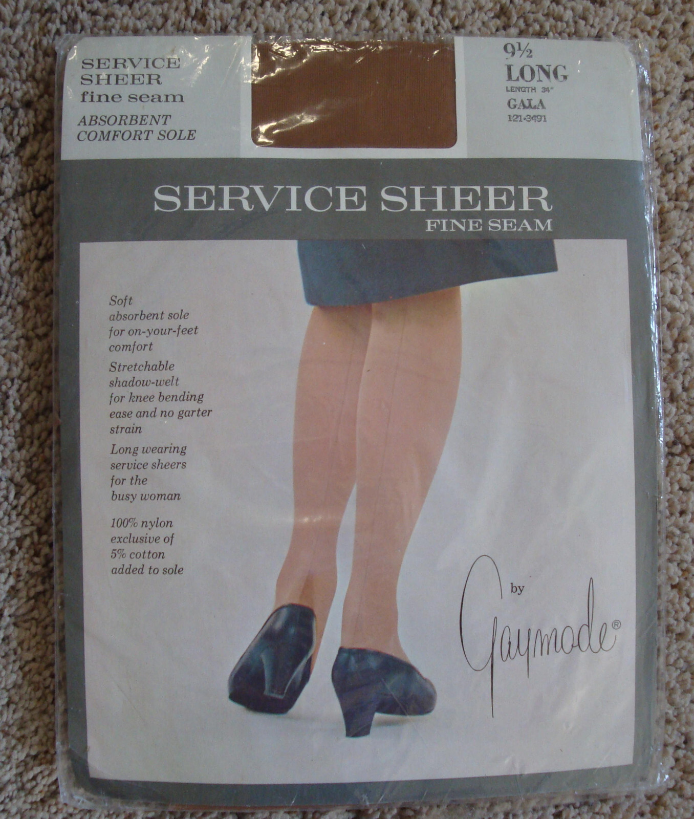 Vintage 9 1/2 Long Service Sheer Fine Seam Stockings Length 34″ Gaymode 1960’s