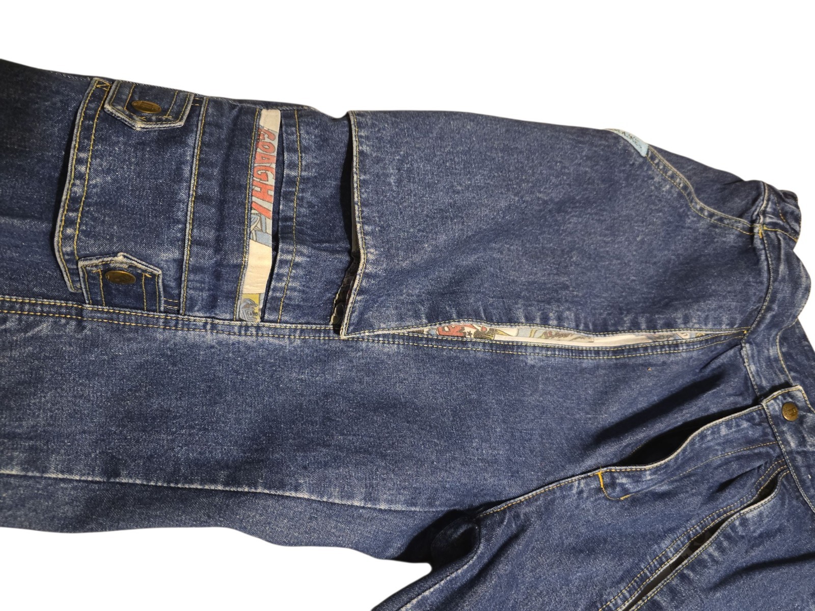 Rare VTG 80s Women’s Gasoline Jeans Comic Strip Accented Pockets Snap Sz 11