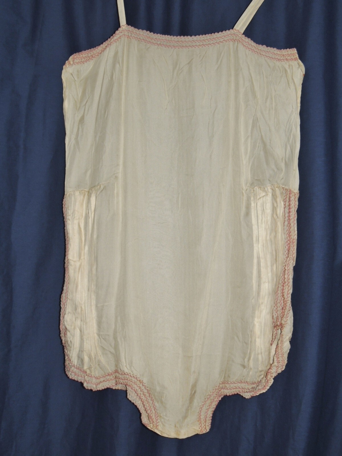 1920’s Ivory Silk W Pink Embroidery Step In / Chemise / Bloomers MED