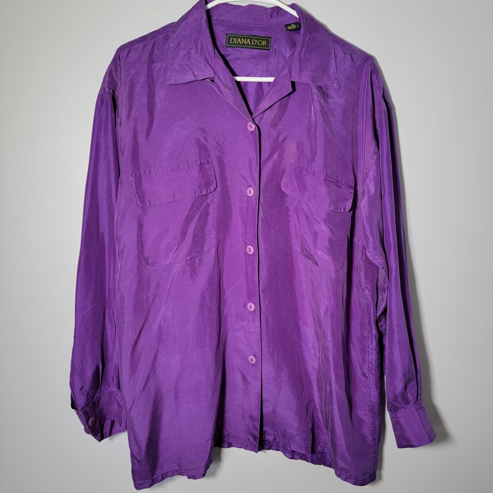 Silk VTG Purple Blouse Womens Sz M Career Workstyle Office Work Dress Diana D’or