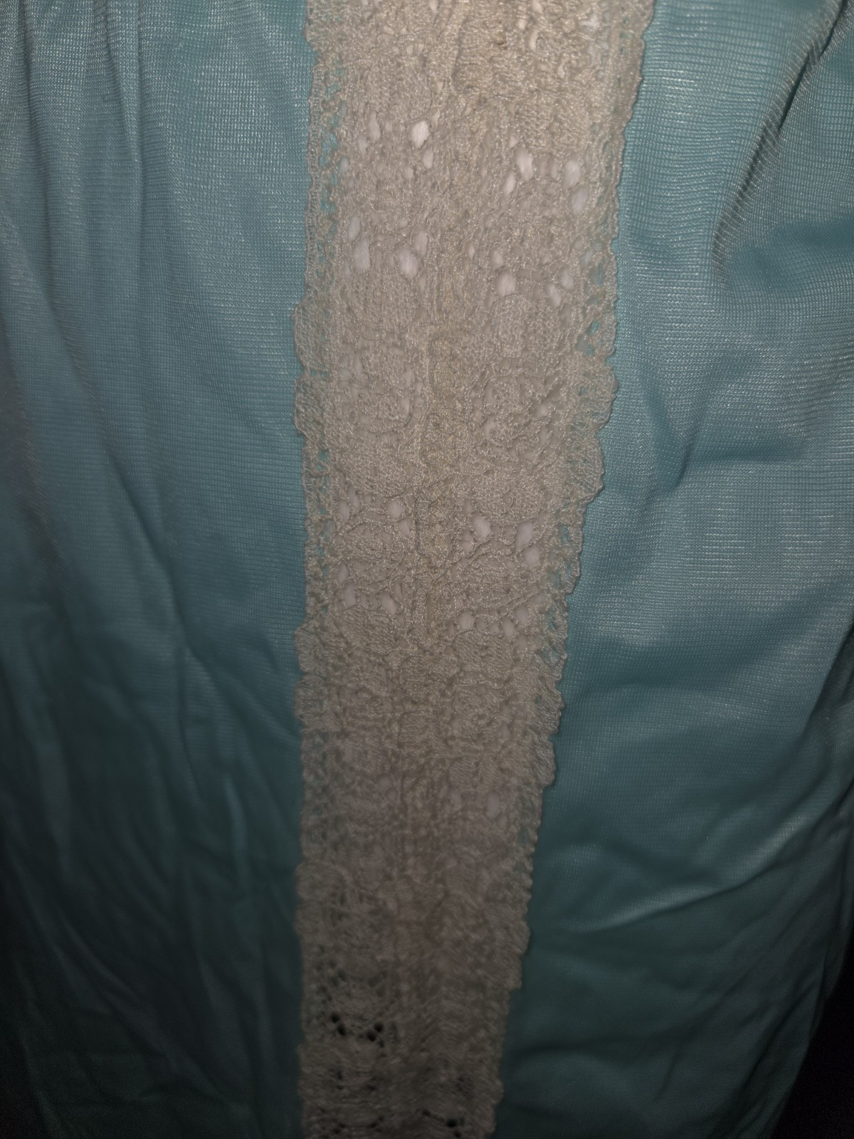 Vtg. Sears Long Light Blue Lace Elastic Waist Side Slit Slip Skirt Medium