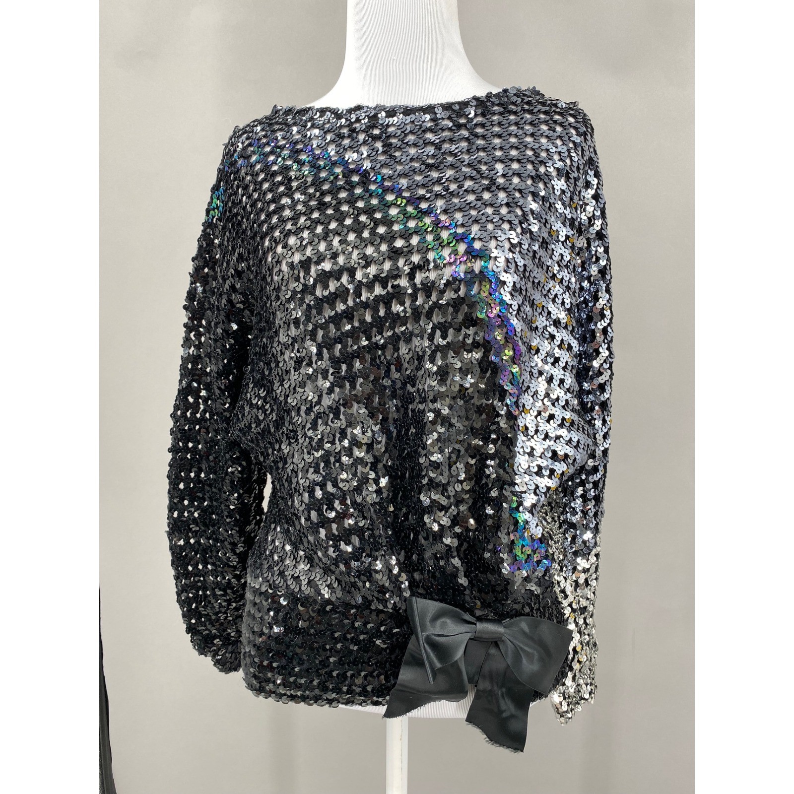 Toppettes by A.C. Brod Sequin Bow Top Womens Medium Vintage 80s Disco Glam Black